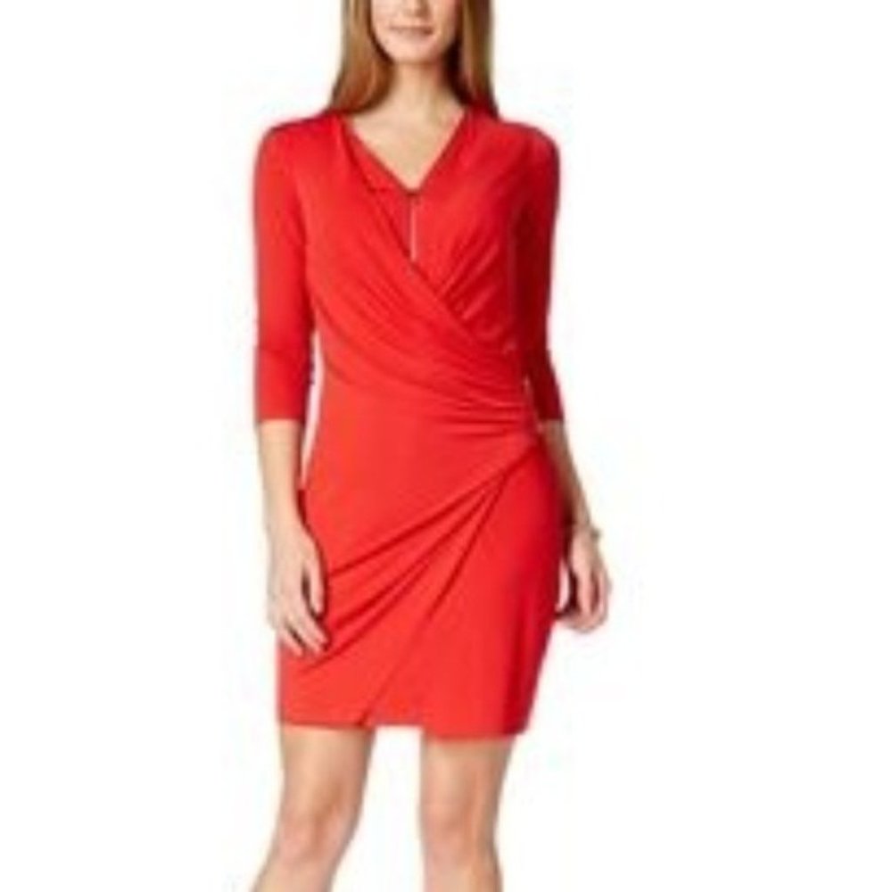 INC Faux-wrap Zip Dress Holiday Dress Red Size 4